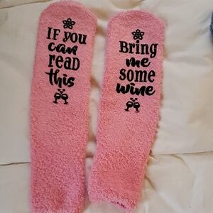 Pink Fuzzy Wine Socks